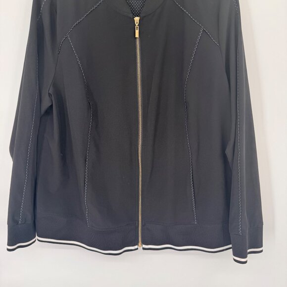 Chicos 2 Zenergy Black Zip-Front Jacket Womens Size large Polka Dot active - Picture 4 of 10
